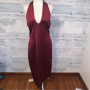 Jason Wu halter midi dress deep neckline maroon size medium